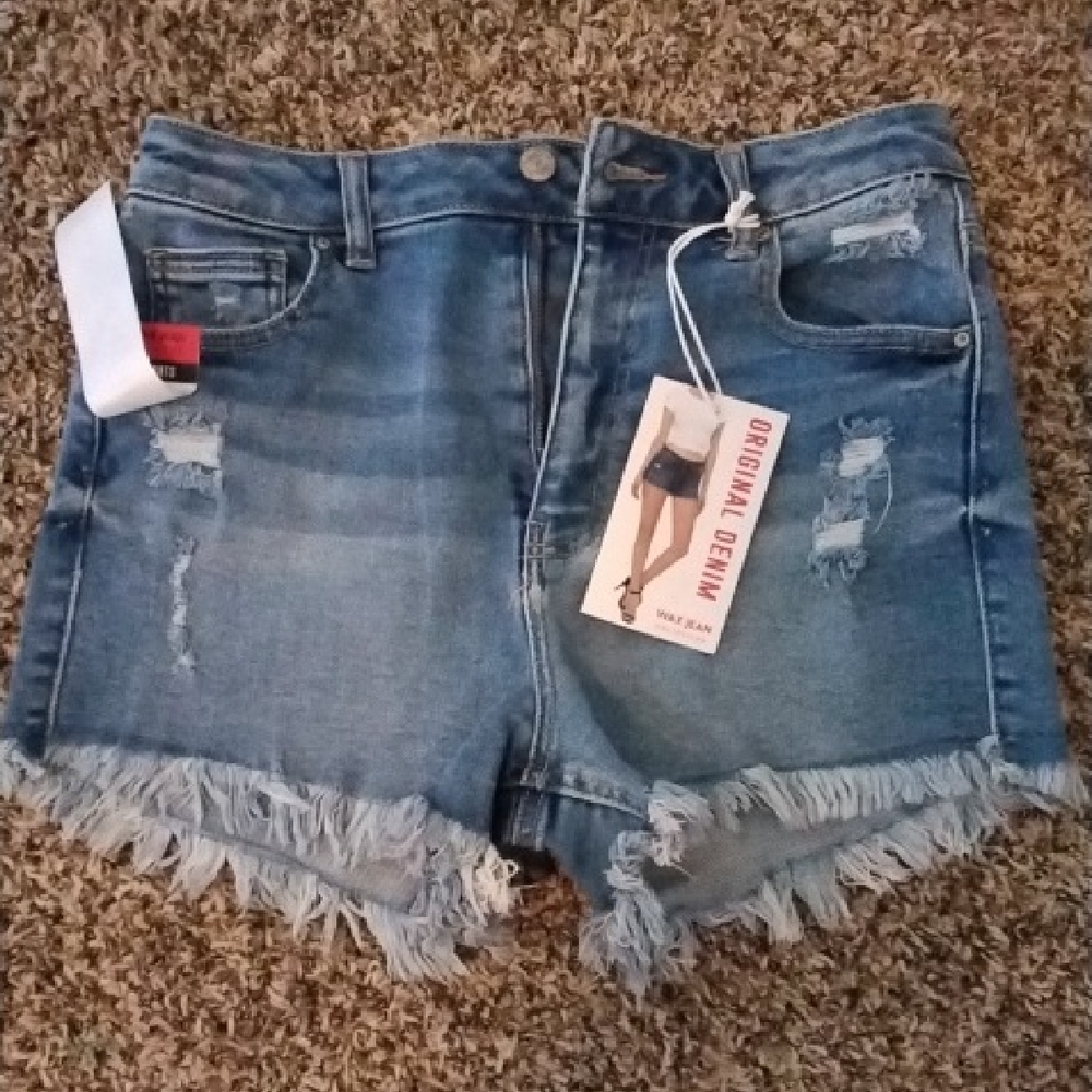 High Rise Distressed Denim Shorts - Picture 2 of 3